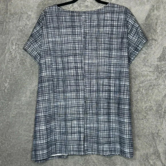 Worthington 1X Shirt Top Blue Black Plaid Short Sleeve V Neck Stretch Knit. - Picture 4 of 6